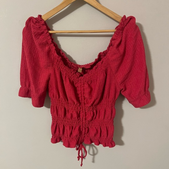 Anthropologie Pilcro Puff Sleeved Crop Top in Rose Red Pink Small - Picture 6 of 12